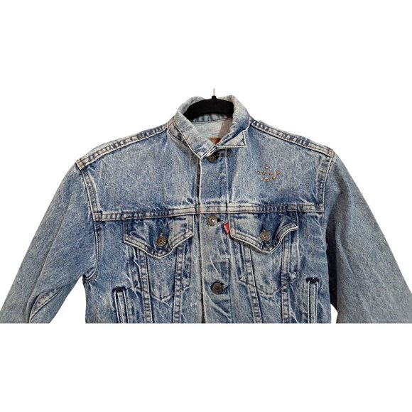 Vintage 90s Levis Stonewash Denim Trucker Jacket XXS Petite Made in USA Custom S - Picture 7 of 14